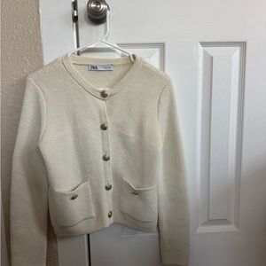Zara Women's Cream Cardigan with Gold Buttons